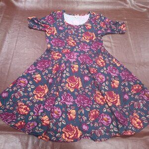 Lularoe Blue Peach Purple Floral Nicole Midi Dress Sz. 2xl Gorgeous Pattern